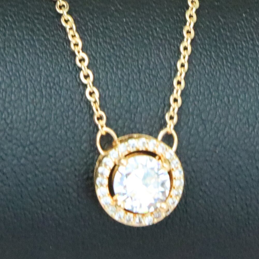 "Elegant Round Solitaire Rose Gold Necklace with Sparkling Halo, XPNL1897